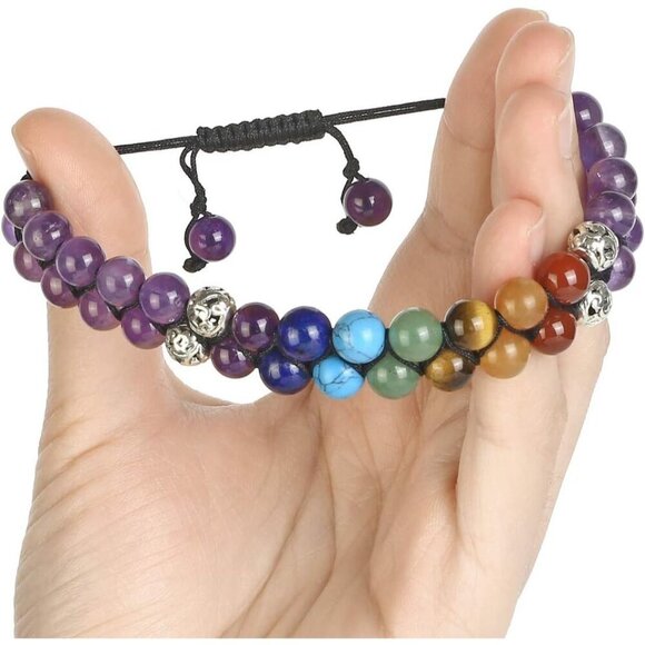 Purple Amethyst Crystals Yoga Stone Bead Chakra Relax Bracelet for Womens Mens - Picture 3 of 7